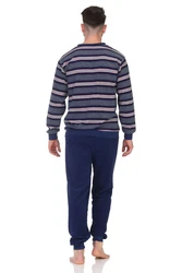 Normann Pyjama Herren Frottee Schlafanzug Dunkelblau/Blau/Hellblau