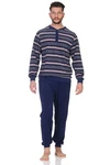 Normann Pyjama Herren Frottee Schlafanzug Dunkelblau/Blau/Hellblau