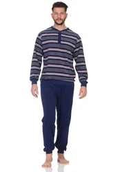 Normann Pyjama Herren Frottee Schlafanzug Dunkelblau/Blau/Hellblau