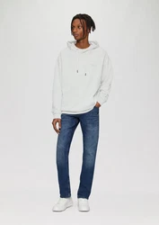 QS Sweatshirt Hoodie mit Frontdruck Artwork Weiß/Grau/Hellblau/Beige