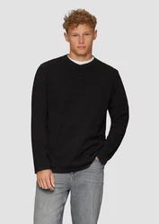 QS Langarmshirt Henley mit Knopfverschluss schwarz