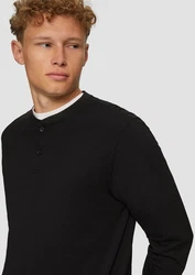 QS Langarmshirt Henley mit Knopfverschluss schwarz