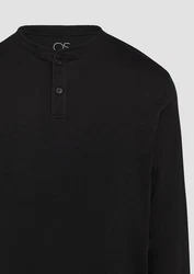 QS Langarmshirt Henley mit Knopfverschluss schwarz