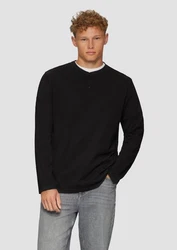 QS Langarmshirt Henley mit Knopfverschluss schwarz