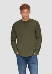 QS Langarmshirt Henley mit Knopfverschluss oliv