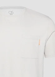 QS Kurzarmshirt T-Shirt mit Brusttasche Weiß/Grau/Creme