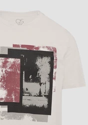 QS Kurzarmshirt T-Shirt mit Frontdruck Artwork Rot/Dunkelrot/Rosa/Bordeaux/Weiß/Creme