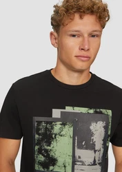 QS Kurzarmshirt T-Shirt mit Frontdruck Artwork anthrazit/hellgrau/hellgrün