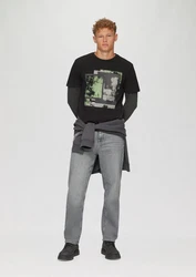 QS Kurzarmshirt T-Shirt mit Frontdruck Artwork anthrazit/hellgrau/hellgrün