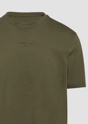 QS Kurzarmshirt T-Shirt mit Front- und Rckenprint Artwork Dunkelgrün/Khaki
