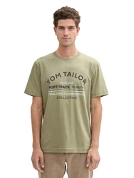 TOM TAILOR T-Shirt mit Frontprint nachtblau/grün/offwhite