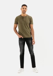 camel active Henleyshirt Dunkelgrün/Khaki
