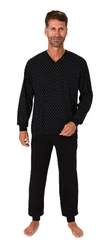 Normann Pyjama Herren Schlafanzug langarm mit Bündchen Schwarz/Dunkelblau/Grau
