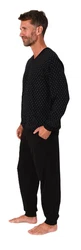 Normann Pyjama Herren Schlafanzug langarm mit Bündchen Schwarz/Dunkelblau/Grau