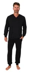 Normann Pyjama Herren Schlafanzug langarm mit Bündchen Schwarz/Dunkelblau/Grau