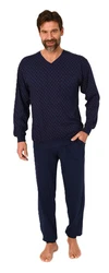 Normann Pyjama Herren Schlafanzug langarm mit Bündchen Dunkelblau/Blau