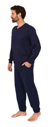 Normann Pyjama Herren Schlafanzug langarm mit Bündchen Dunkelblau/Blau