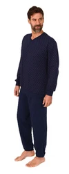 Normann Pyjama Herren Schlafanzug langarm mit Bündchen Dunkelblau/Blau