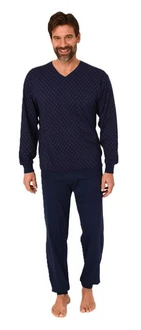 Normann Pyjama Herren Schlafanzug langarm mit Bündchen Dunkelblau/Blau