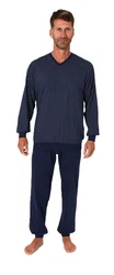 Normann Pyjama Herren Schlafanzug langarm mit Bündchen Dunkelblau/Blau