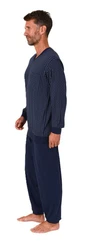 Normann Pyjama Herren Schlafanzug langarm mit Bündchen Dunkelblau/Blau