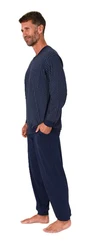 Normann Pyjama Herren Schlafanzug langarm mit Bündchen Dunkelblau/Blau