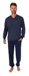 Normann Pyjama Herren Schlafanzug langarm mit Bündchen Dunkelblau/Blau