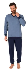 Normann Pyjama Herren Schlafanzug langarm mit Bündchen Hellblau/Dunkelblau/Grau/Blau