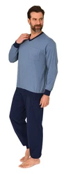 Normann Pyjama Herren Schlafanzug langarm mit Bündchen Hellblau/Dunkelblau/Grau/Blau