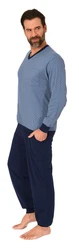 Normann Pyjama Herren Schlafanzug langarm mit Bündchen Hellblau/Dunkelblau/Grau/Blau
