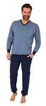Normann Pyjama Herren Schlafanzug langarm mit Bündchen Hellblau/Dunkelblau/Grau/Blau