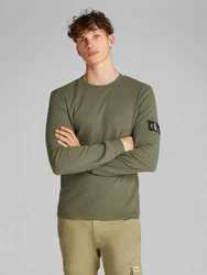 Calvin Klein Jeans Langarmshirt Badge Waffle LS Tee Dunkelgrün/Khaki
