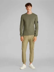 Calvin Klein Jeans Langarmshirt Badge Waffle LS Tee Dunkelgrün/Khaki