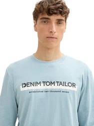 TOM TAILOR Denim Langarmshirt mit Logo-Print hellblau/schwarz/weiß