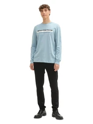 TOM TAILOR Denim Langarmshirt mit Logo-Print hellblau/schwarz/weiß