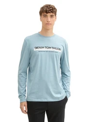 TOM TAILOR Denim Langarmshirt mit Logo-Print hellblau/schwarz/weiß