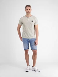 LERROS Henleyshirt Serafino-Shirt Khaki/Beige/Hellblau