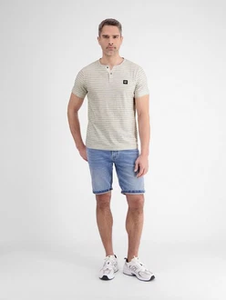 LERROS Henleyshirt Serafino-Shirt Khaki/Beige/Hellblau
