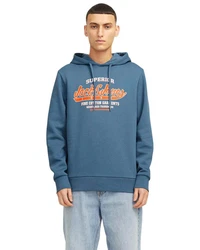 Jack & Jones Kapuzensweatshirt Logoprint Blau/Mischfarben/Beige