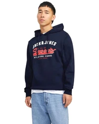 Jack & Jones Kapuzensweatshirt Logoprint Dunkelblau/Grau/Lila