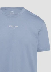QS Kurzarmshirt T-Shirt mit Front- und Rckenprint Artwork Blau/Hellblau