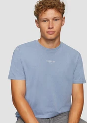 QS Kurzarmshirt T-Shirt mit Front- und Rckenprint Artwork Blau/Hellblau