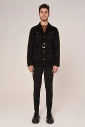 Antioch Wintermantel Lapel Collar Belt Detailed Coat Schwarz/Beige