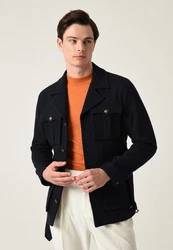 Antioch Wintermantel Lapel Collar Belt Detailed Coat Dunkelblau/Hellblau