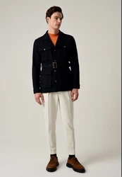 Antioch Wintermantel Lapel Collar Belt Detailed Coat Dunkelblau/Hellblau