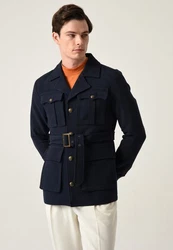 Antioch Wintermantel Lapel Collar Belt Detailed Coat Dunkelblau/Hellblau