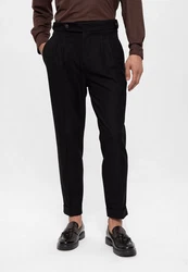 Antioch Strandhose High Waist Pleated Casual Trousers Schwarz