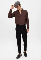 Antioch Strandhose High Waist Pleated Casual Trousers Schwarz