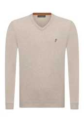 Jacey Quinn Sweatshirt V-Neck Pullover Braun/Beige/Khaki