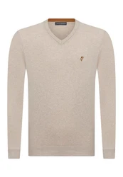 Jacey Quinn Sweatshirt V-Neck Pullover Braun/Beige/Khaki